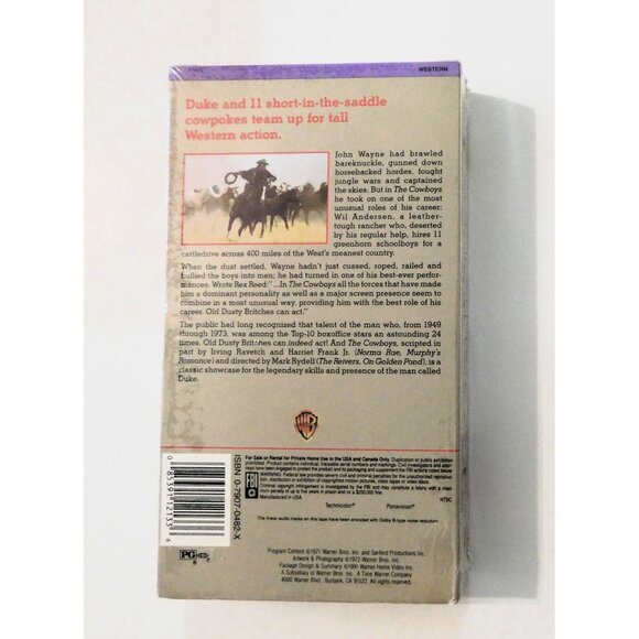 John Wayne & The Cowboys VHS Sealed 1971 Warner Bros. Western Film Bruce Dern - Picture 2 of 3